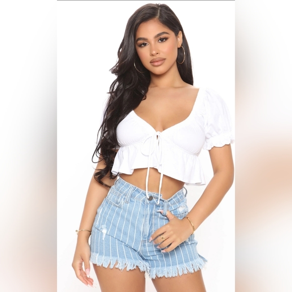 Fashion Nova Striped Denim Shorts *Nwt* - Picture 2 of 9
